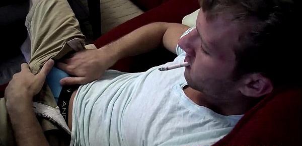  Sexy and cute Jake Parker smoking a cigar and stroking dick